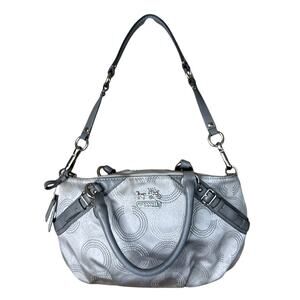 Coach Madison Dotted Op Art Sophia Satchel Bag Purse Signature C Silver 15935